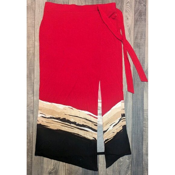 Worthington Baha 36" Multicolor‎ Tie Waist Straight Skirt Lightweight Pull On - Picture 3 of 10